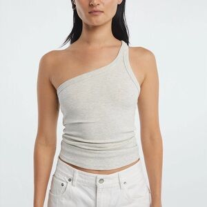 Line by K One Shoulder Tank Top. Size XS, Light Heather Gray.